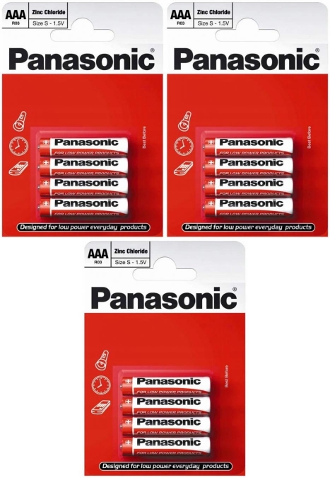 ZESTAW 3x Baterie Panasonic cynkowe R03 4szt.